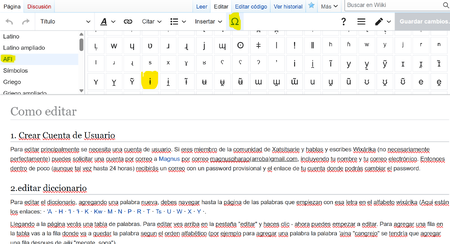 Así se inserta la "i-herida" ɨ - se ve las opciones en amarillo